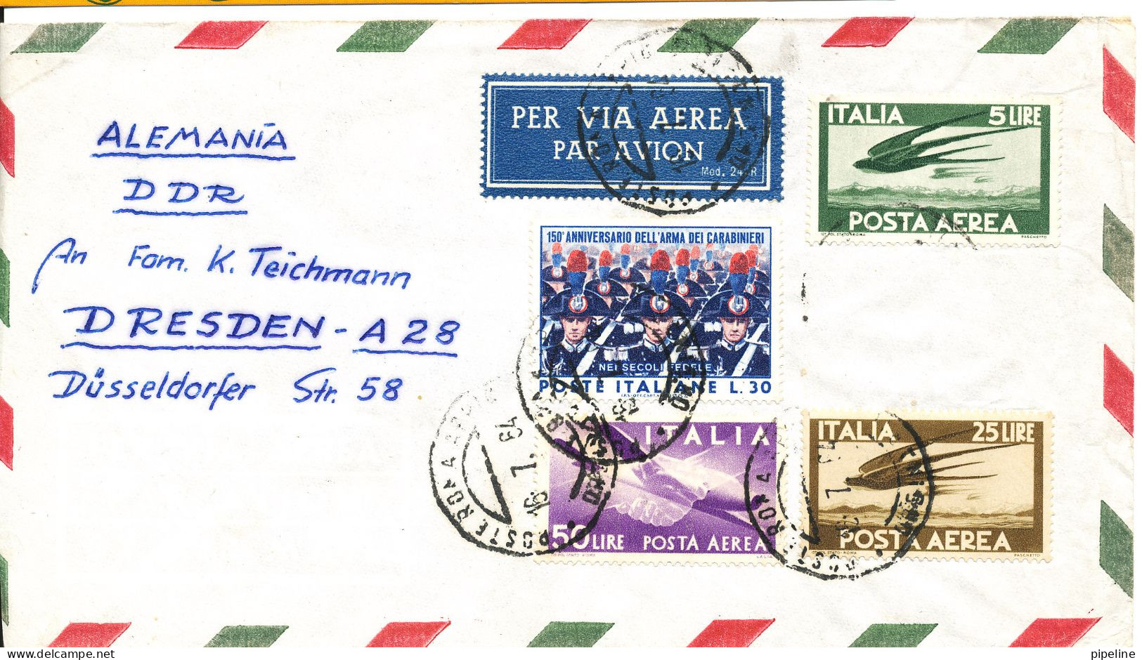 Italy Air Mail Cover Sent To Germany DDR 16-7-1964 Toppic Stamps The Cover Is Lioght Folded In The Left Side - Poste Aérienne