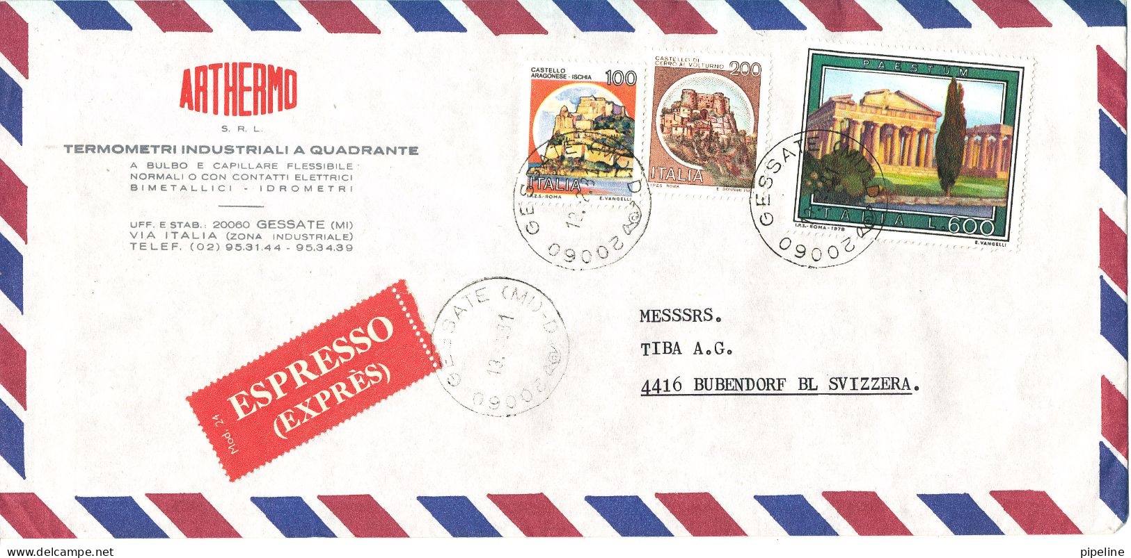 Italy Air Mail Cover Sent To Switzerland Gessate 12-2-1981 - Posta Aerea