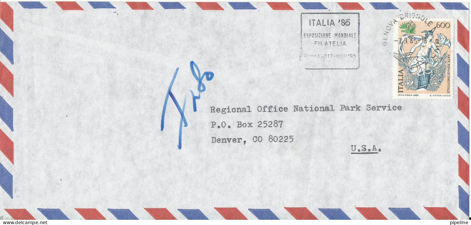 Italy Air Mail Cover Sent To USA 7-9-1985 Single Franked - Luftpost