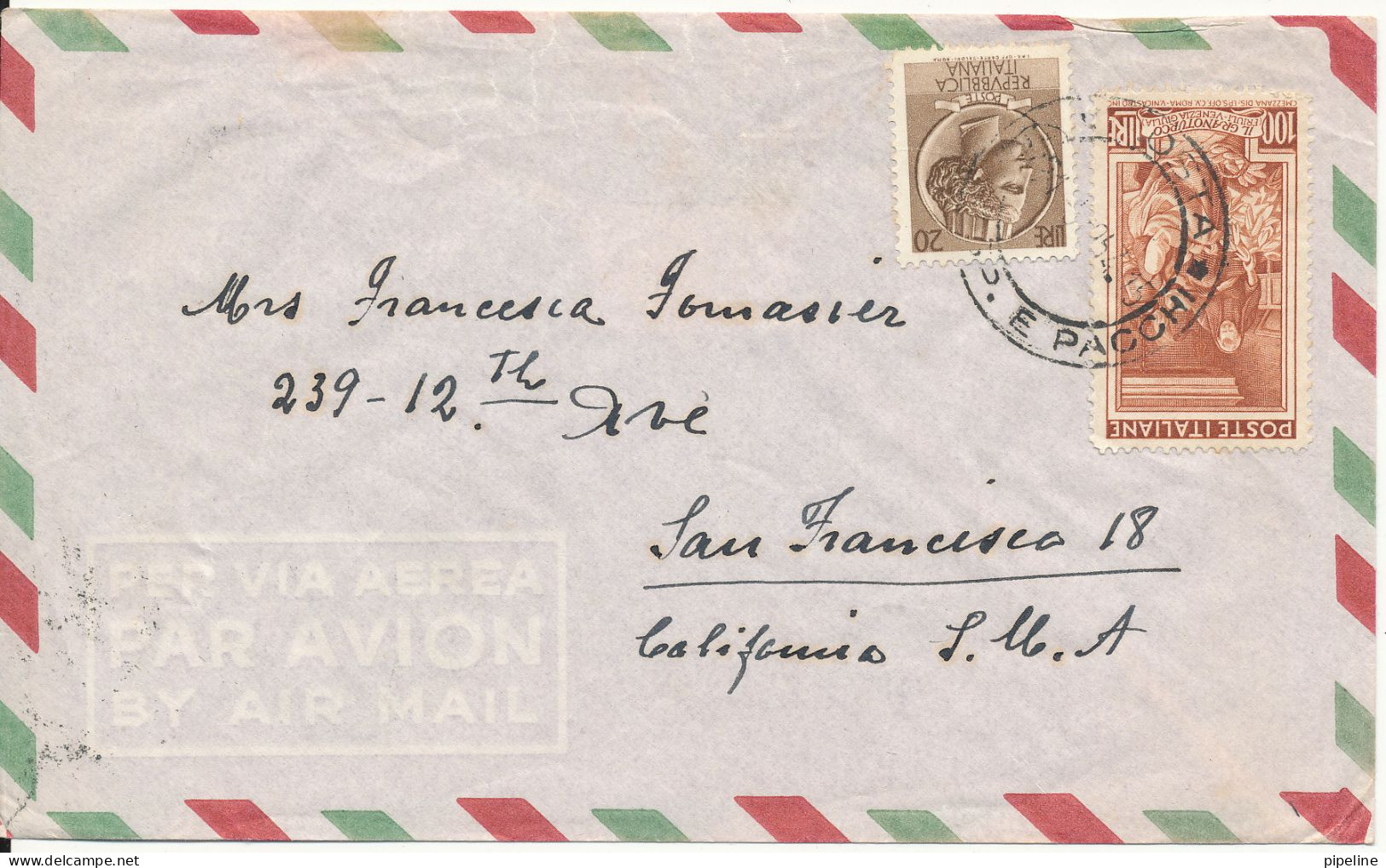 Italy Air Mail Cover Sent To USA 1954 - Poste Aérienne