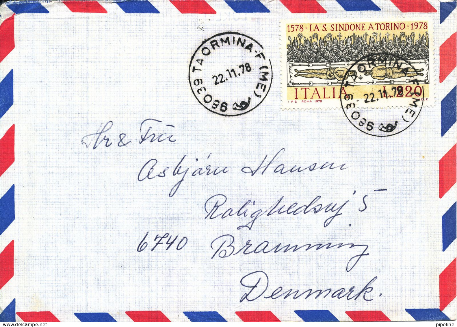 Italy Air Mail Cover Sent To Denmark Taormina 22-11-1978 Single Franked - 1971-80: Marcophilie