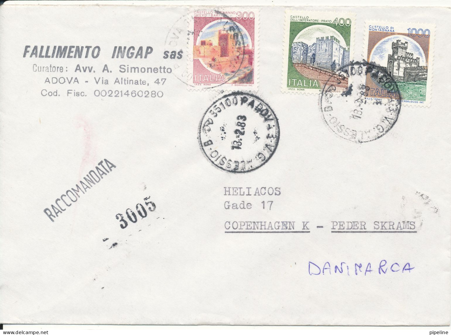 Italy Registered Cover Sent To Denmark Adova 13-2-1983 - 1981-90: Marcophilia