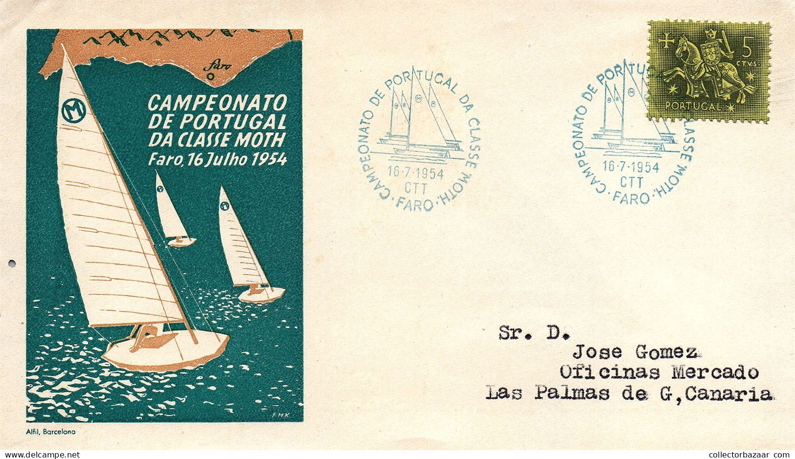 Sailing Yachting Portugal Classe Moth 1954 Faro Special Cancel Cover - Segeln