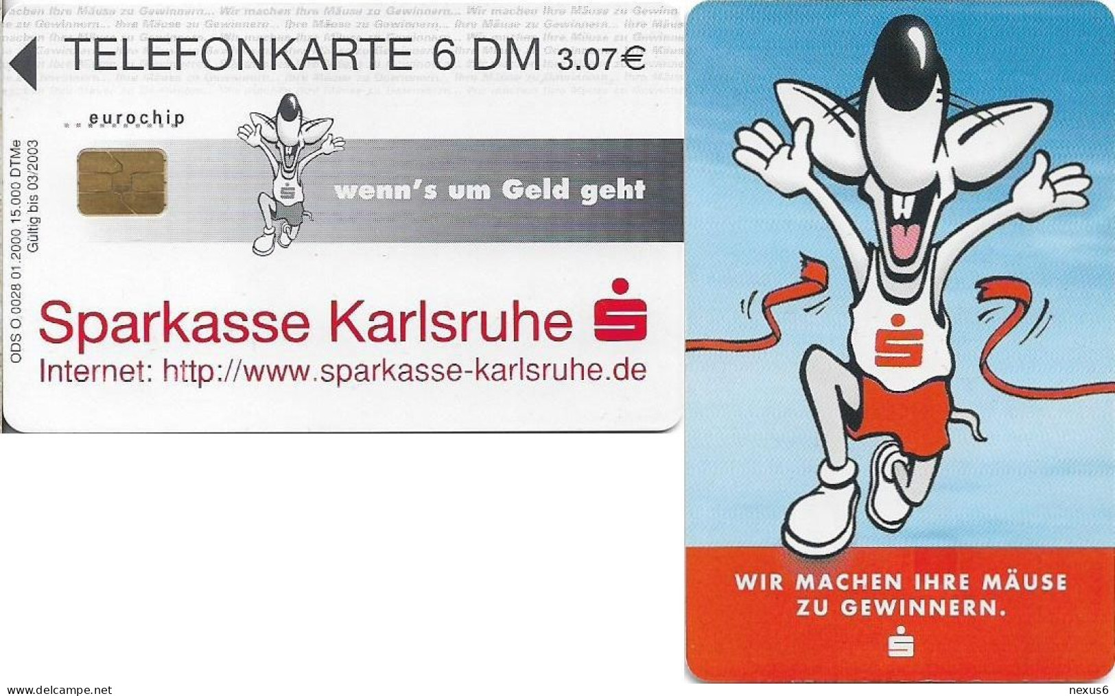 Germany - Sparkasse - Wir Machen Ihre Mäuse Zu Gewinnern (Overprint 'Sparkasse Karlsruhe') - O 0028 - 01.2000, 6DM, Used - O-Series: Kundenserie Vom Sammlerservice Ausgeschlossen