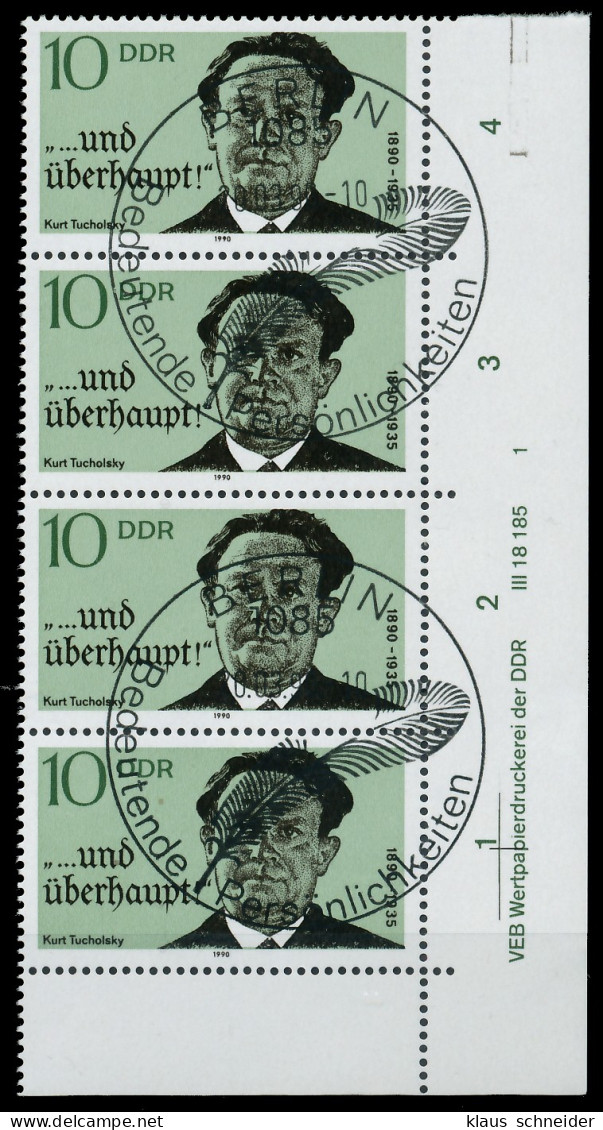 DDR 1990 Nr 3321 DV ESST Zentrisch Gestempelt 3ER STR ECKE-U X04B55A - Used Stamps