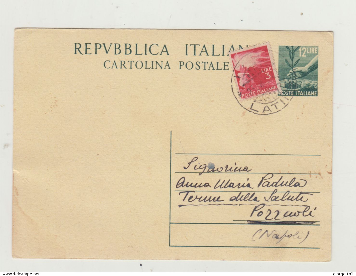 CARTOLINA POSTALE - REPUBBLICA ITALIANA 12 LIRE DEL 1949 VERSO NAPOLI WW2 - Storia Postale