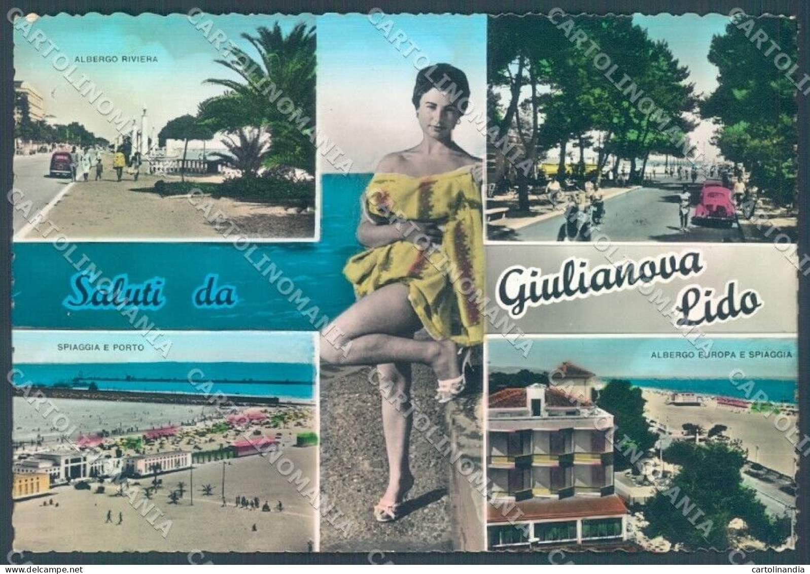 Teramo Giulianova Albergo Spiaggia Saluti Da Foto FG Cartolina JK1583 - Teramo