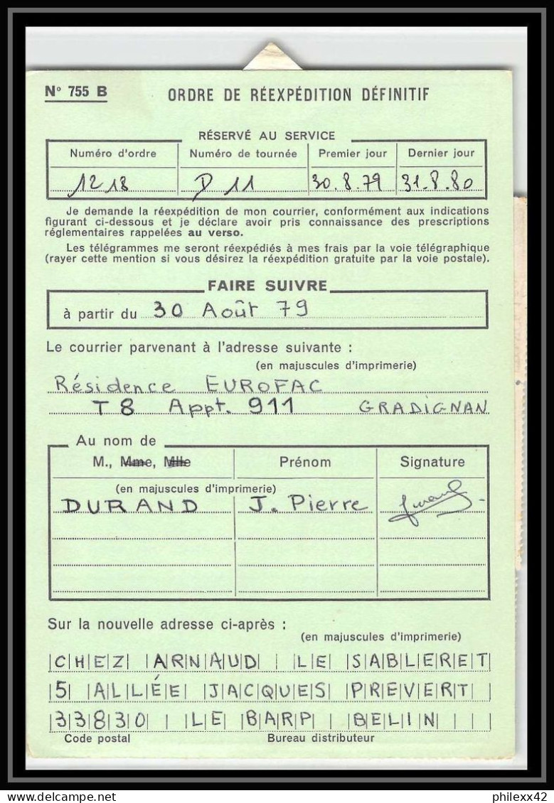 50535 Top Affranchissement Gradignan Gironde 1938 Fontenay Abbaye Church Distributeur Ordre Reexpedition Definitif - Lettres & Documents