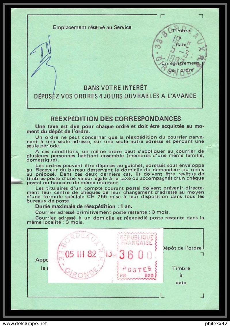 50499 Bordeaux Gironde Distributeur Ordre De Reexpedition Definitif France - Lettres & Documents