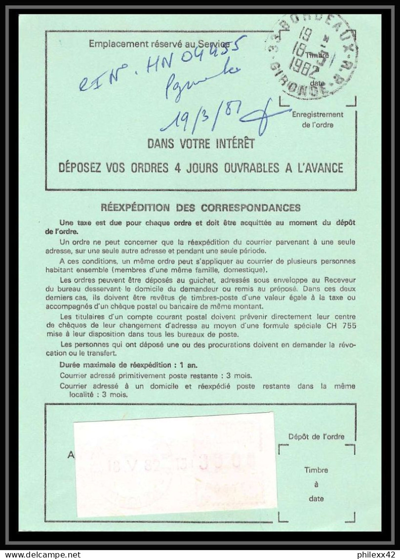 50500 Bordeaux Gironde Distributeur Ordre De Reexpedition Definitif France - Briefe U. Dokumente
