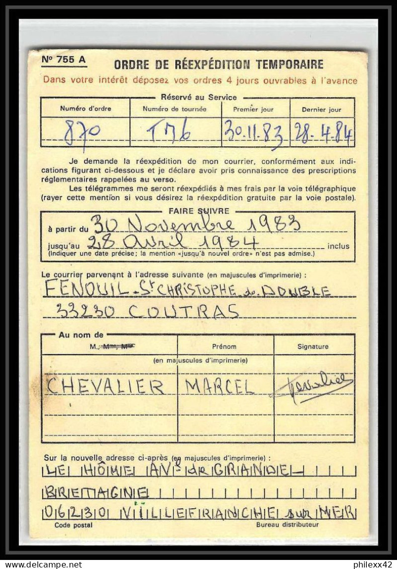 50460 Coutras Gironde Liberté Ordre Reexpedition Temporaire France - Brieven En Documenten