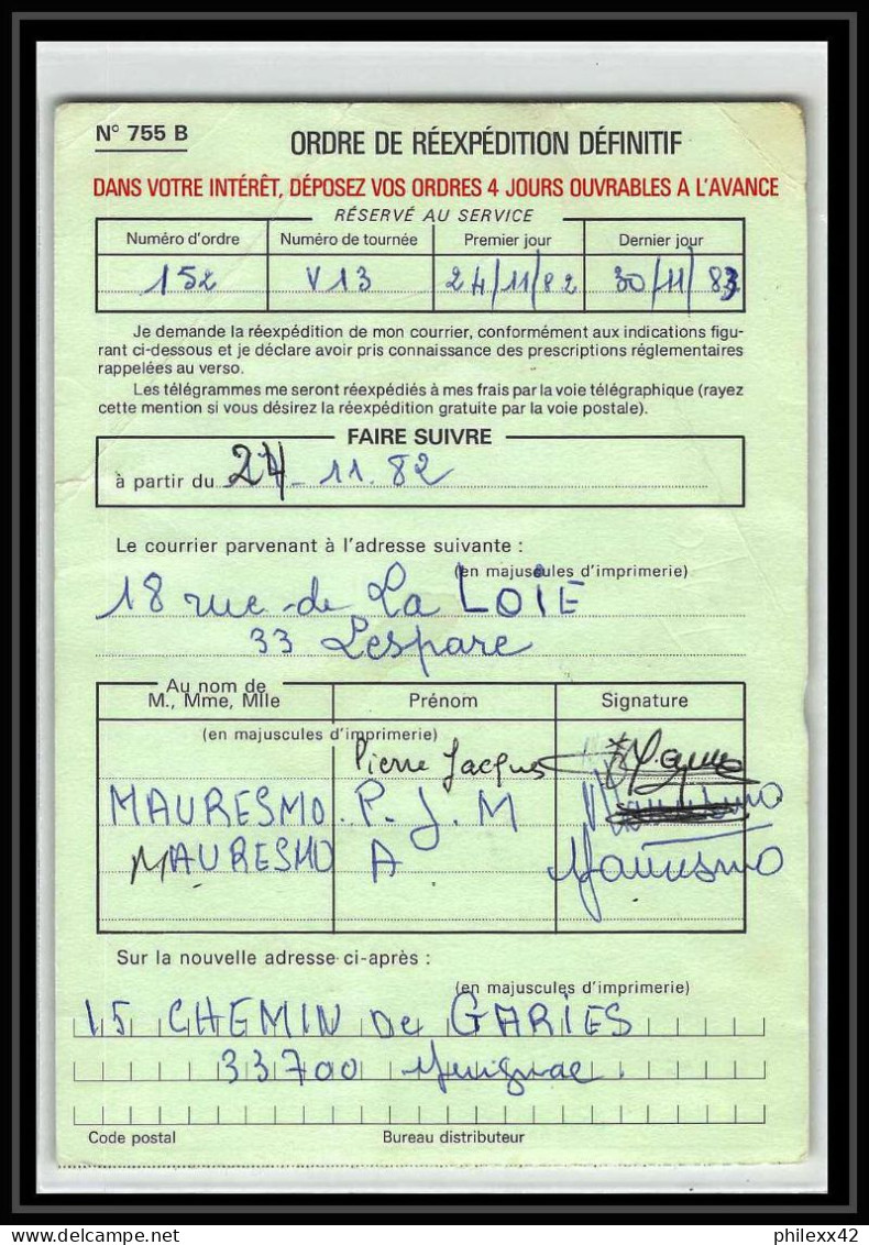 50450 Merignac Gironde Liberté Ordre De Reexpedition Definitif France - Covers & Documents