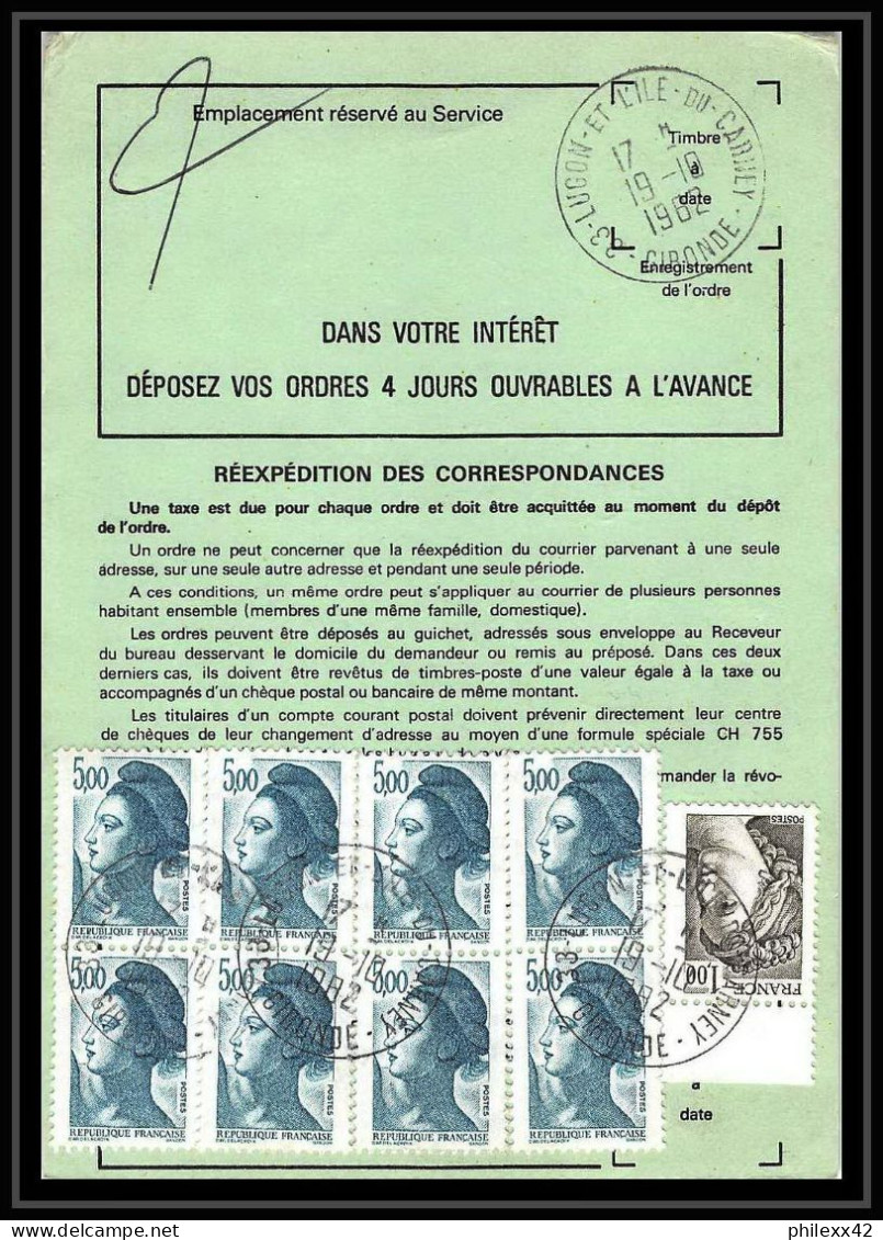 50446 Lugon Et L Ile Du Carney Gironde Liberté Ordre De Reexpedition Definitif France - Covers & Documents