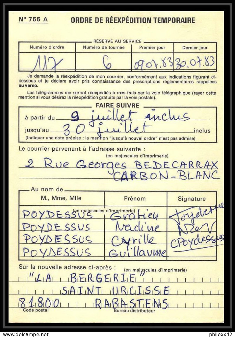 50407 Carbon-Blanc Gironde Liberté Ordre Reexpedition Temporaire France - 1982-1990 Vrijheid Van Gandon