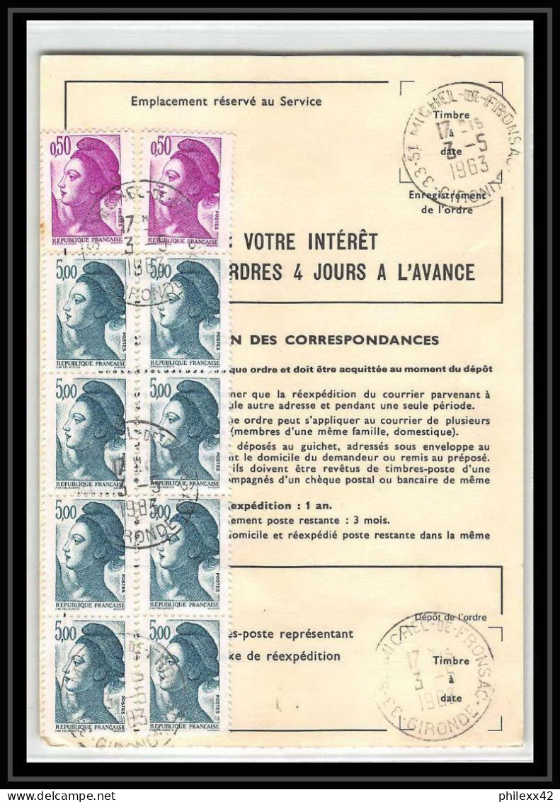 50405 St Michel De Fronsac Gironde Liberté Ordre Reexpedition Temporaire France - 1982-1990 Vrijheid Van Gandon