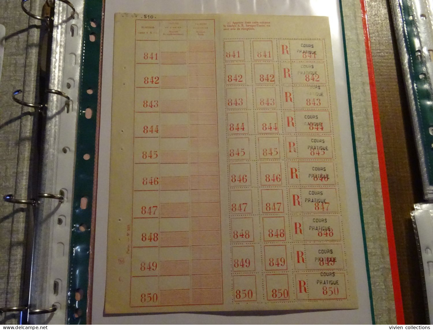 France Cours Centre D'instruction Orléans 1954 Planche Vierge De 10 étiquette De Recommandations Valeurs Déclarées Et AR - Cours D'Instruction