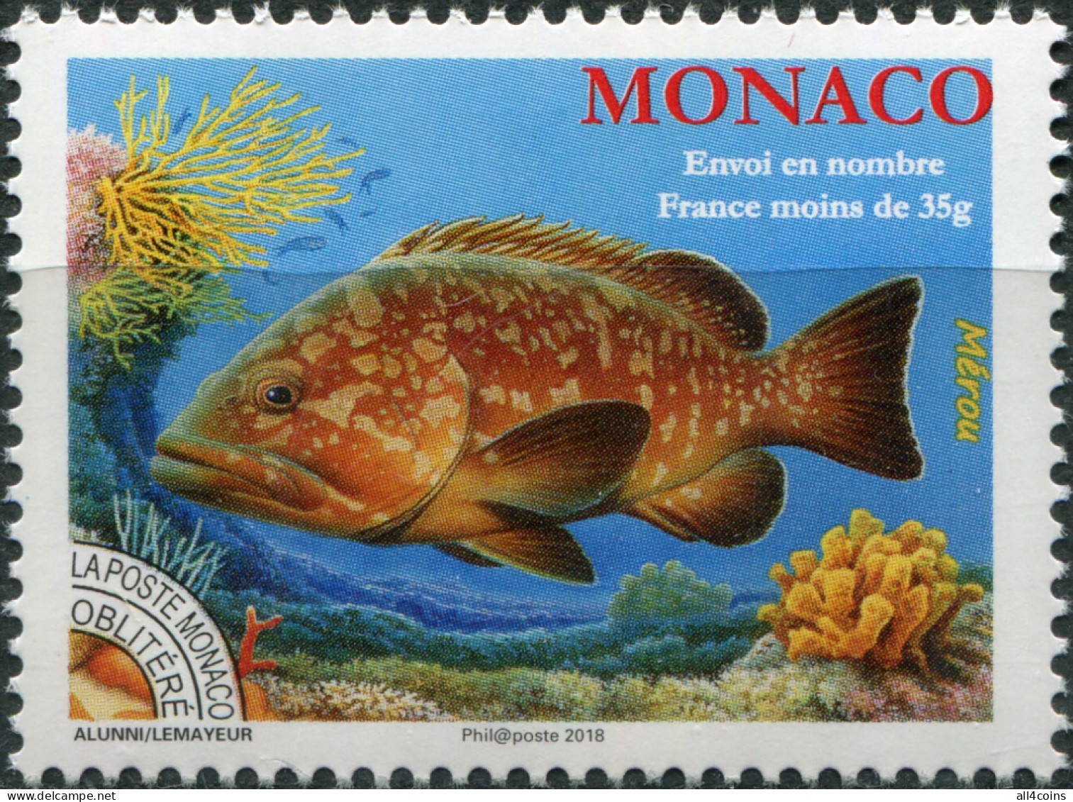 Monaco 2018. Grouper (Epinephelus Lanceolatus) (MNH OG) Stamp - Unused Stamps