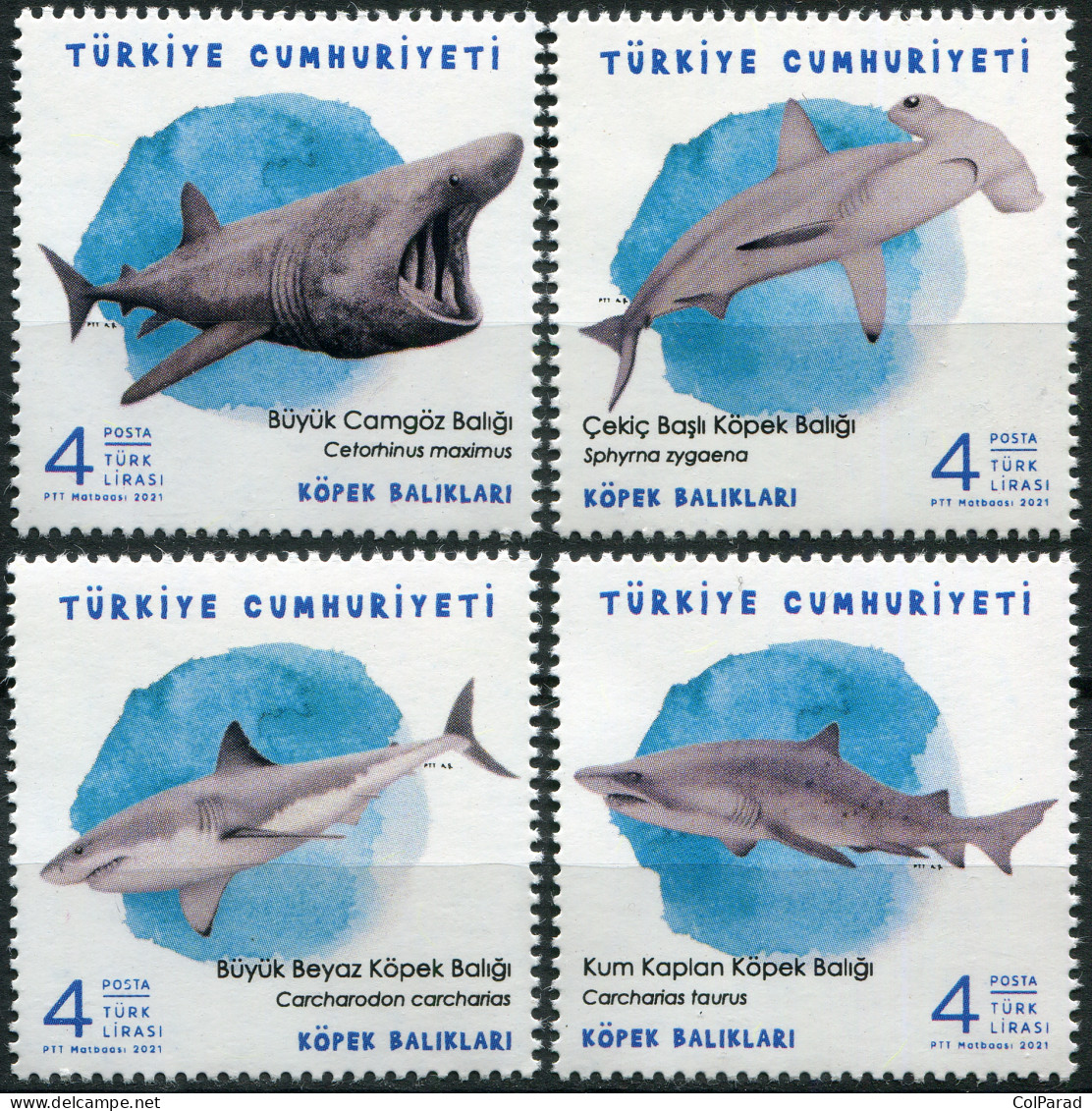 TURKEY - 2021 - SET OF 4 STAMPS MNH ** - Sharks - Ungebraucht