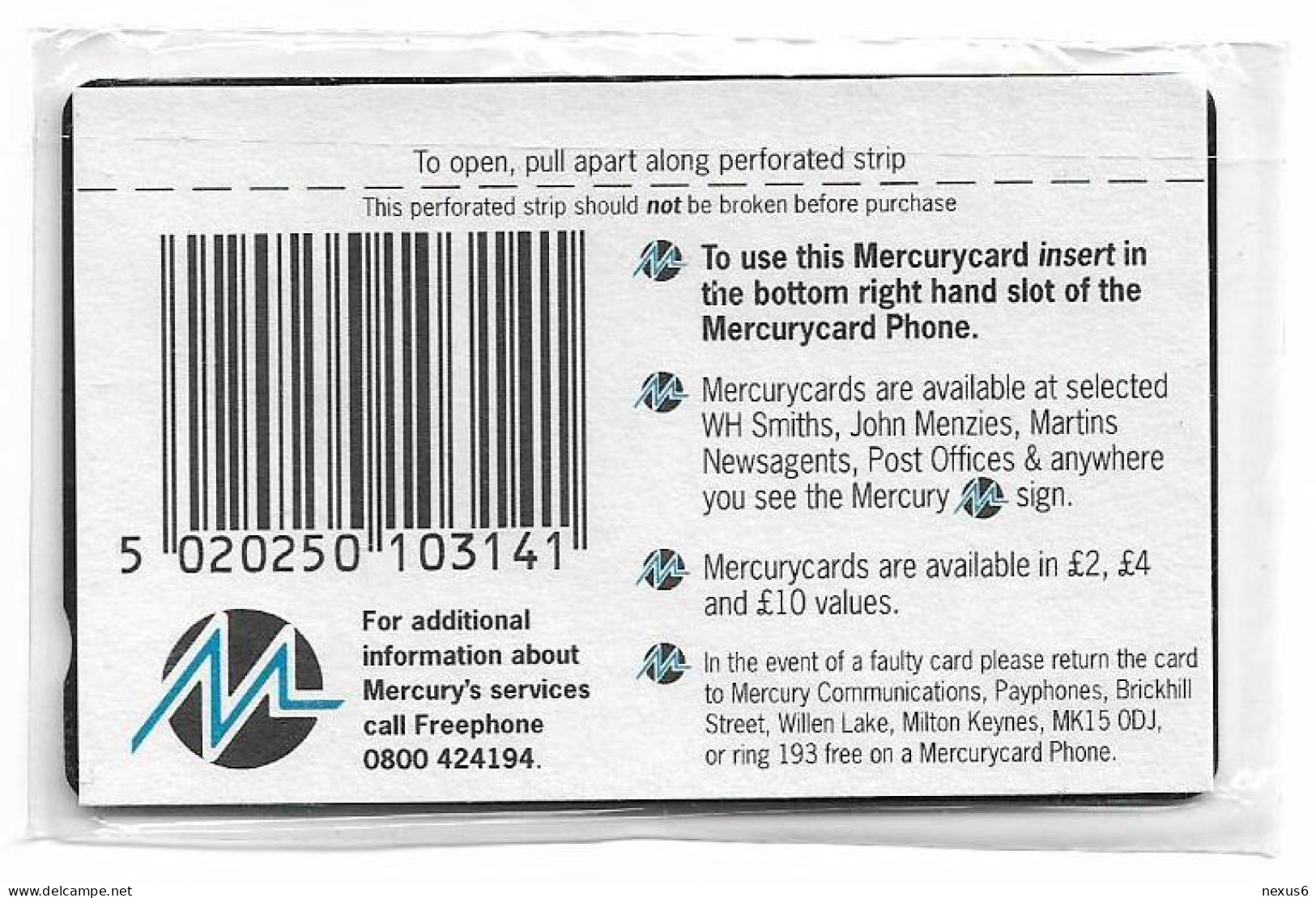 UK (Mercury) - Teleworking, MER314 - 20MERA, 5.781ex, NSB - [ 4] Mercury Communications & Paytelco