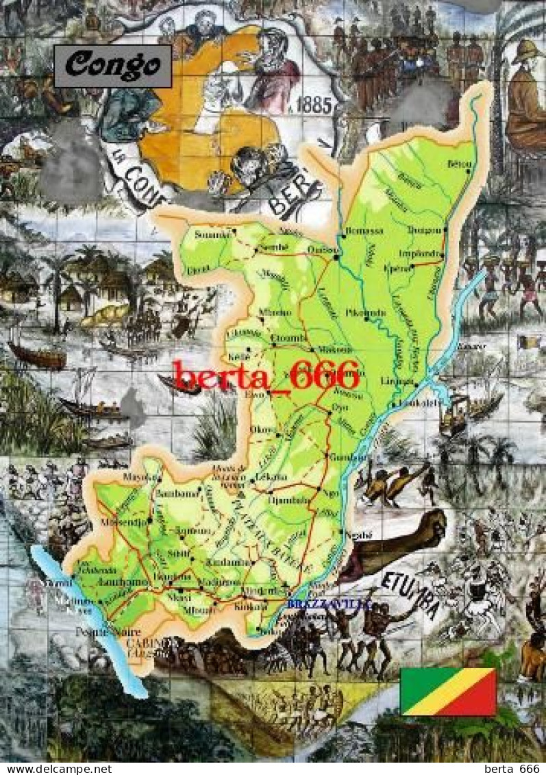Congo Brazzaville Country Map New Postcard * Carte Geographique * Landkarte - Autres & Non Classés