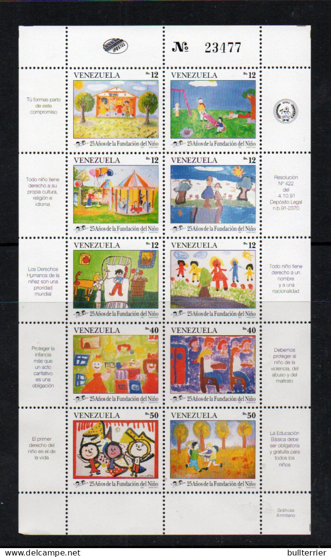 VENEZUELA -1991- CHILDREN FOUNDATION, SHEETLETS OF 10 MINT NEVER HINGED, SG £17.60 - Venezuela