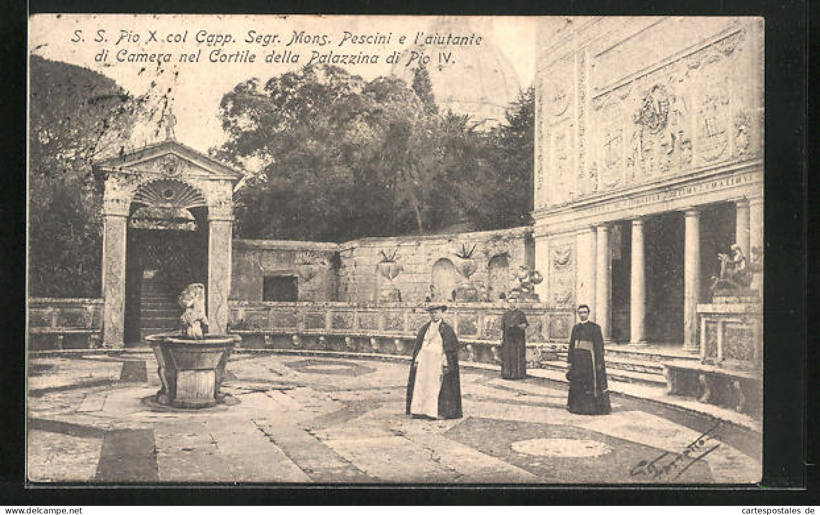 AK Roma, Papst Pius X. Am Kleinen Brunnen  - Papi