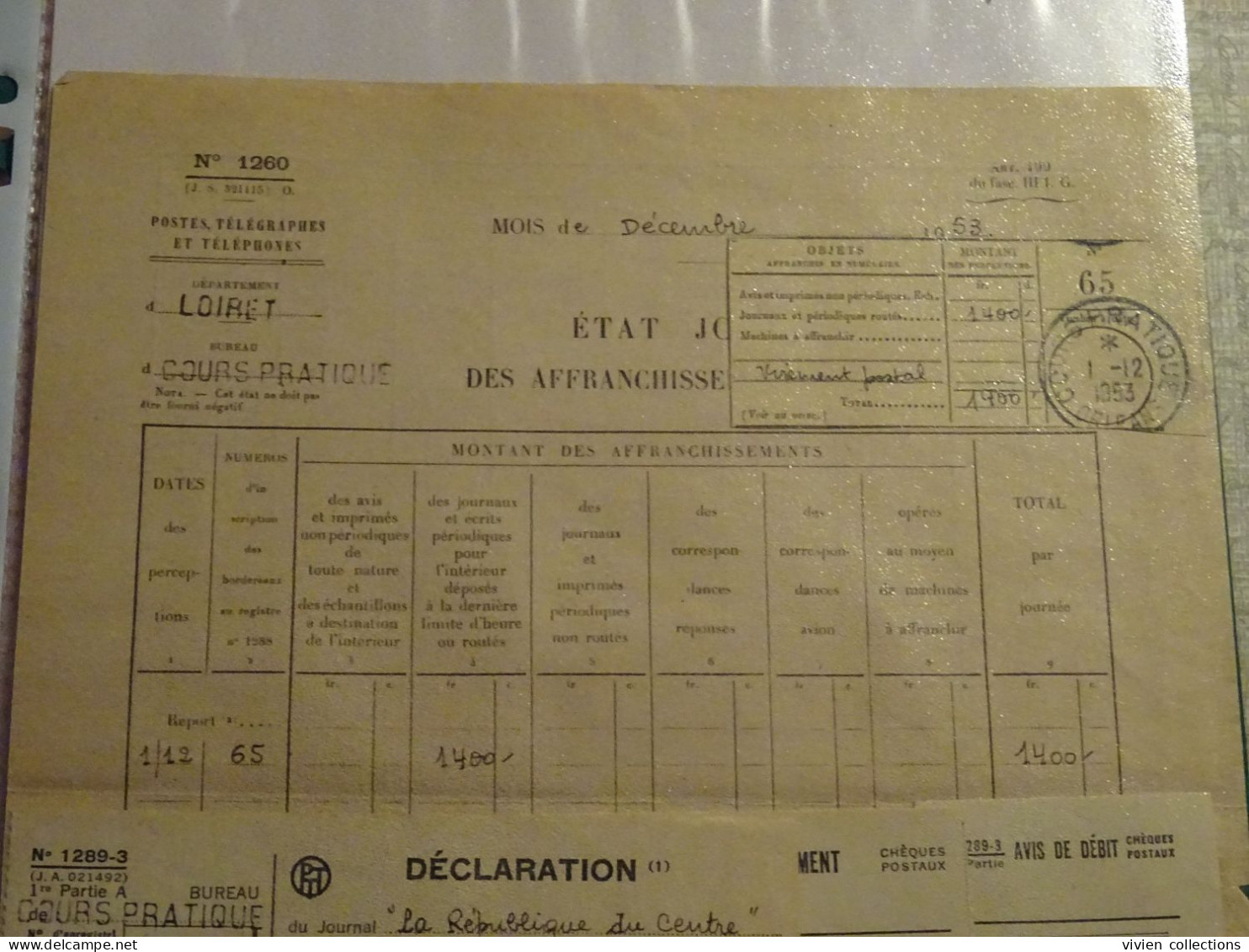 France Cours Pratique D'instruction Orléans 1953 La République Du Centre Journal Quotidien / Déclaration Chèques Postaux - Cours D'Instruction