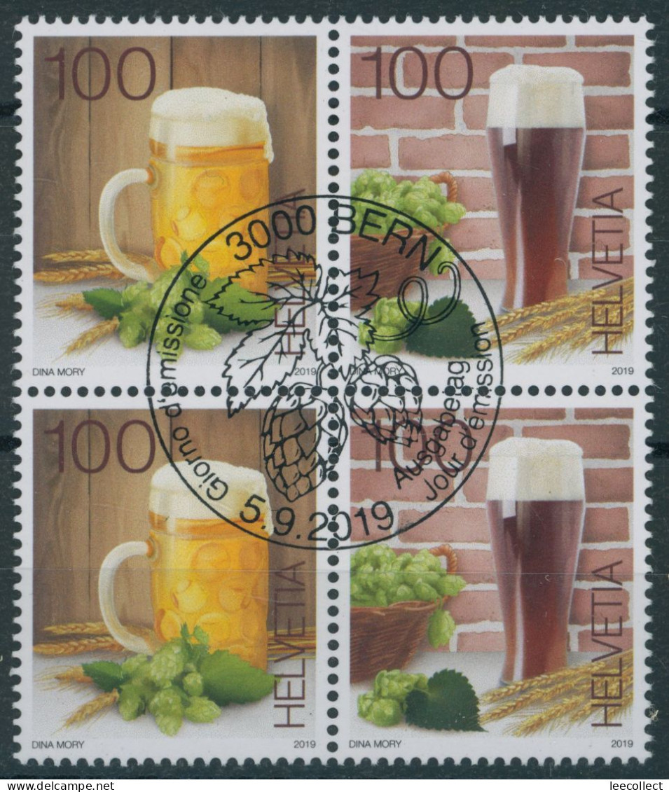 Suisse - 2019 - Bierbraukunst - Zusammenhängende - Viererblock - Ersttag Stempel ET - Se-Tenant