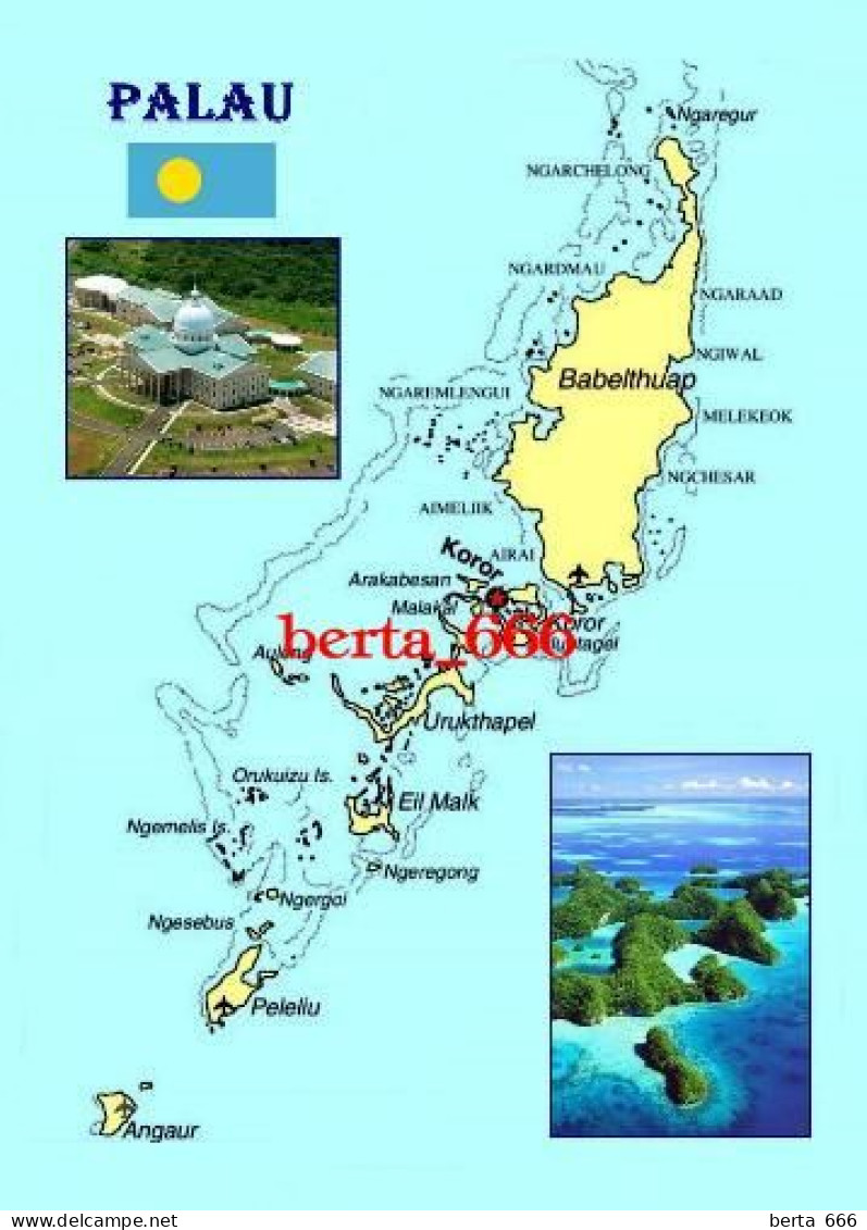 Palau Country Map New Postcard * Carte Geographique * Landkarte - Palau