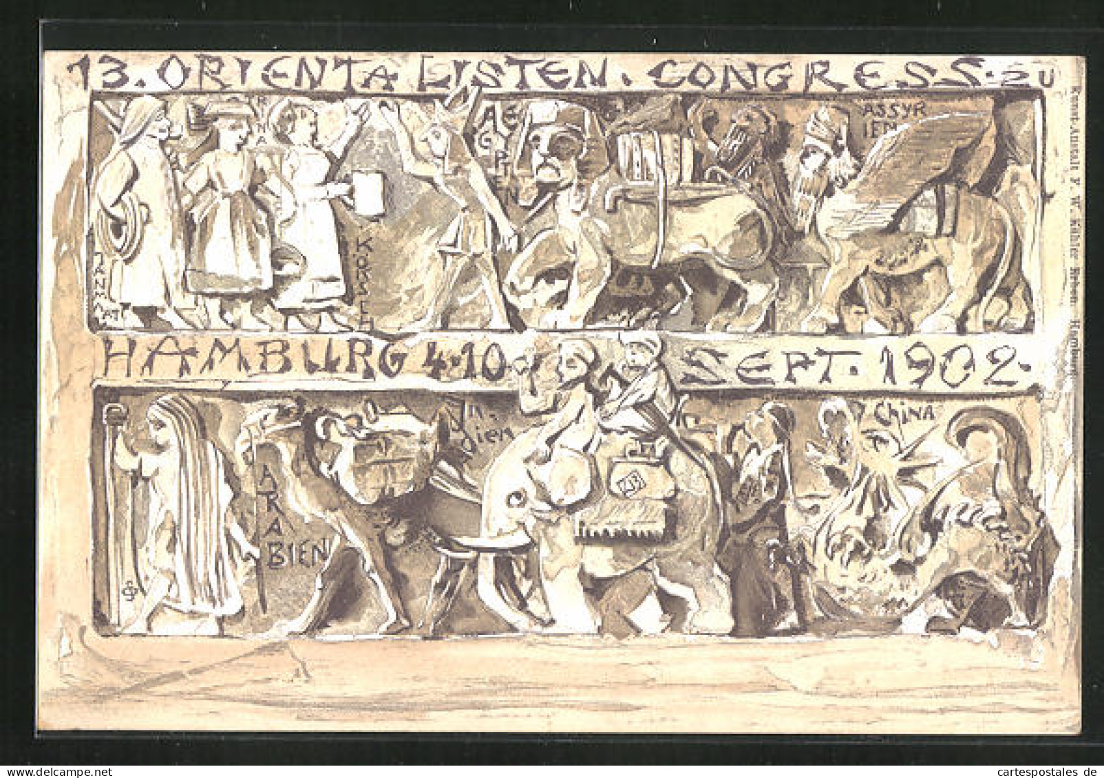 Künstler-AK Hamburg, 13. Orientalisten Congress 1902, Araber Auf Einem Elefanten  - Zonder Classificatie