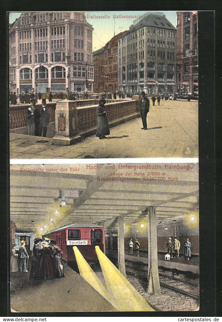 AK Hamburg, Hoch- Und Untergrundbahn, Haltestelle Unter Der Erde, Haltestelle Am Rathausmarkt  - Metro