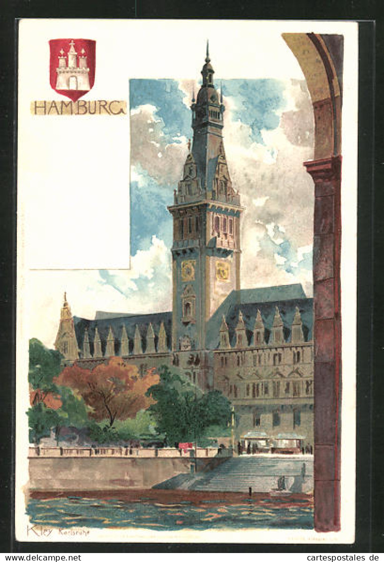 Künstler-AK Heinrich Kley: Hamburg, Rathaus Mit Wappen  - Kley