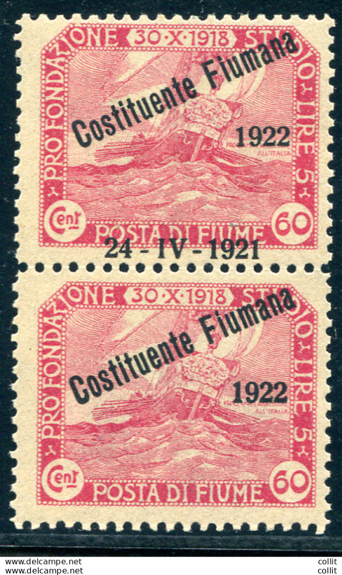 Fiume - Costituente Fiumana Cent. 60 Coppia Soprastampa Spostata - Other & Unclassified