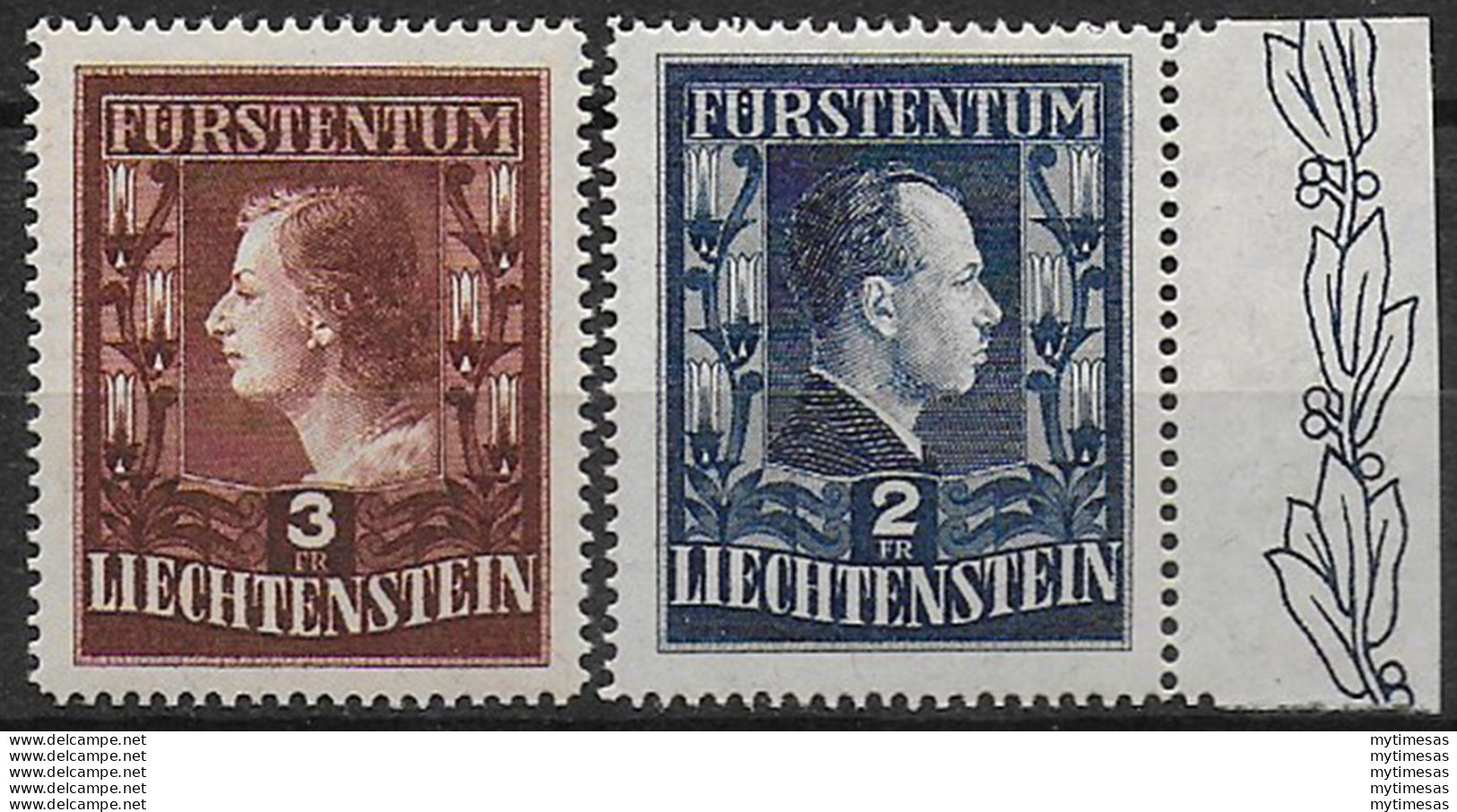 1951 Liechtenstein D14 3⁄4 2v MNH Unif N. 266I/67I - Altri & Non Classificati