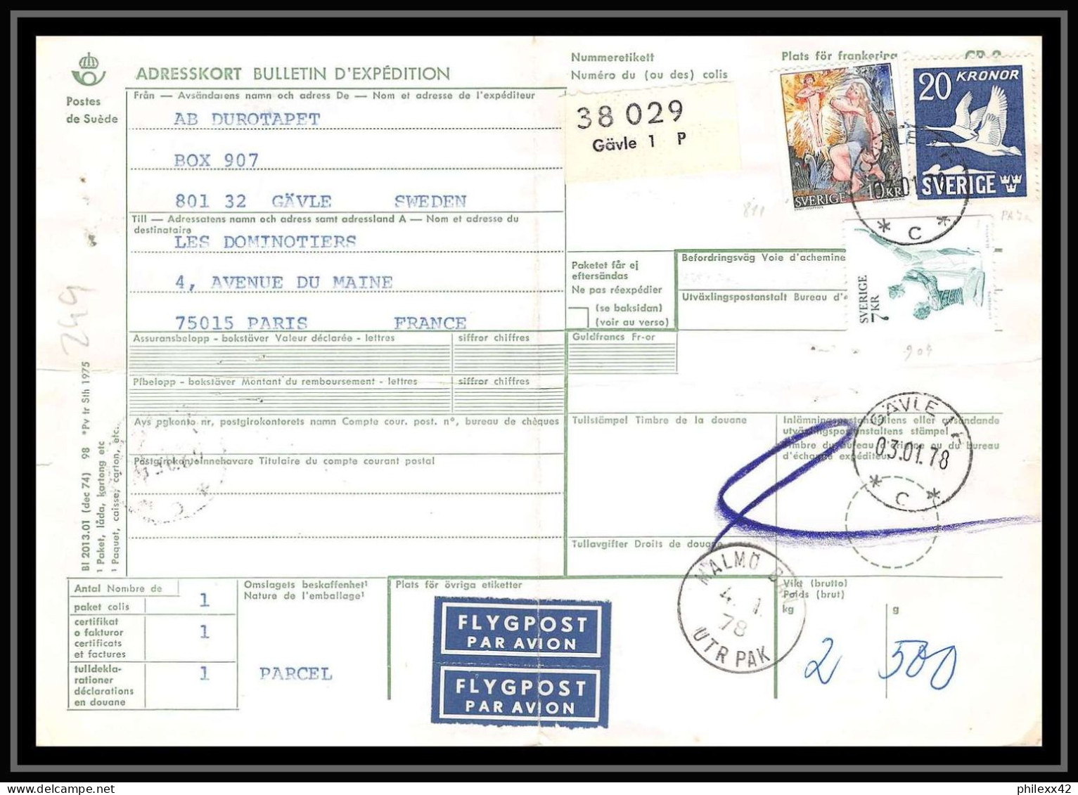 54225 1977 Bulletin D'expedition Suède Sweden - Lettres & Documents