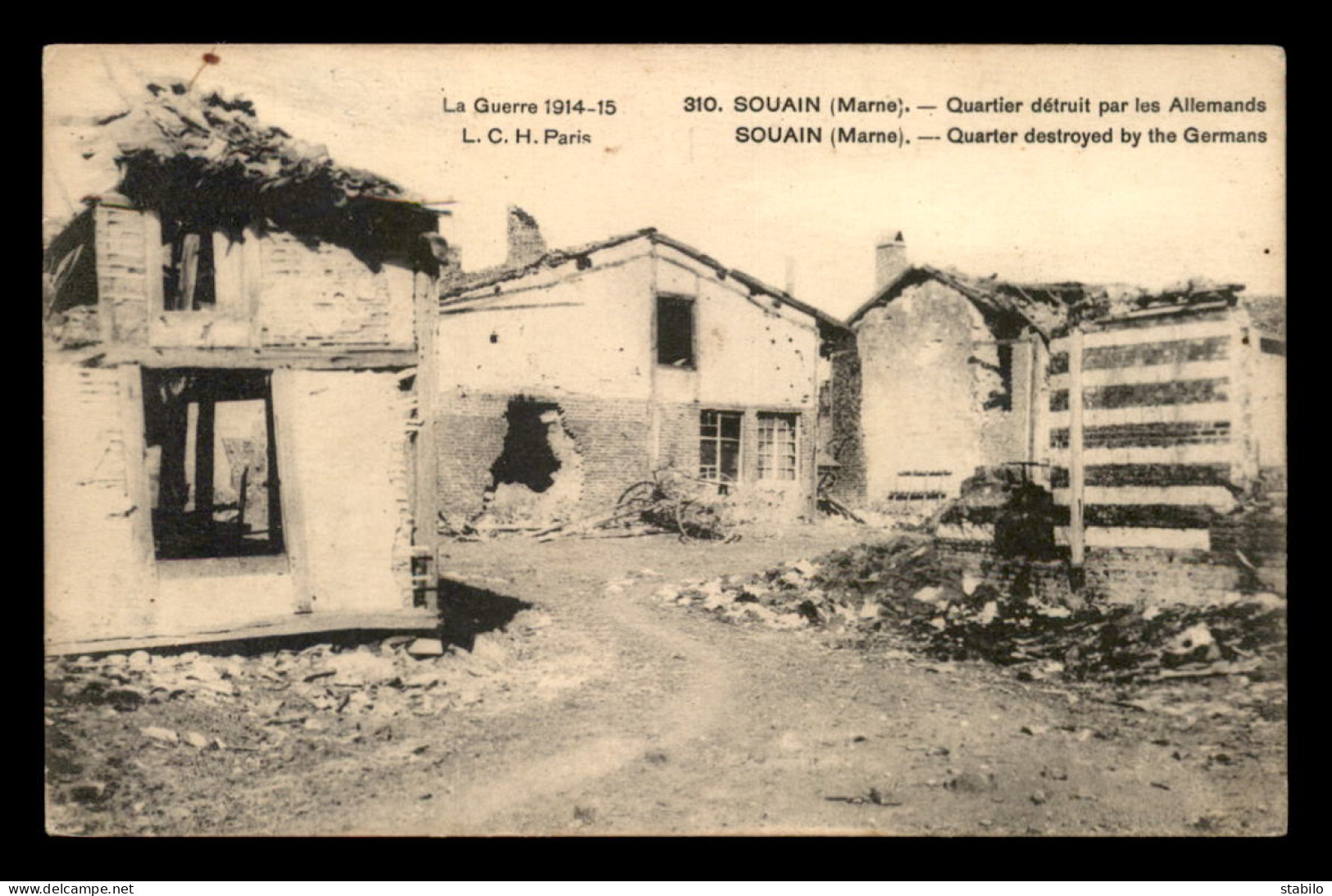 51 - SOUAIN - GUERRE 14/18 - QUARTIER DETRUIT PAR LES ALLEMANDS - Souain-Perthes-lès-Hurlus