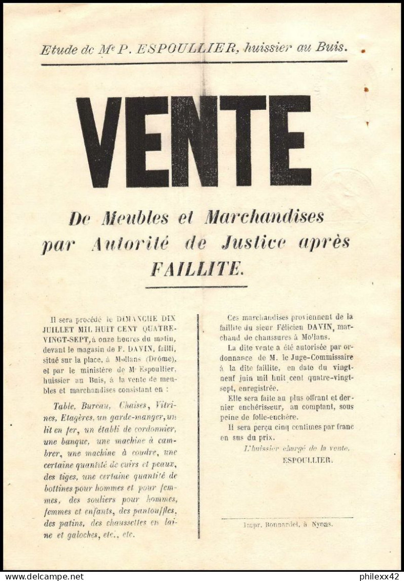 51193 Drome Buis-les-Baronnies Etude Espoullier Vente De Meubles 1897 Affiches Document - Decreti & Leggi