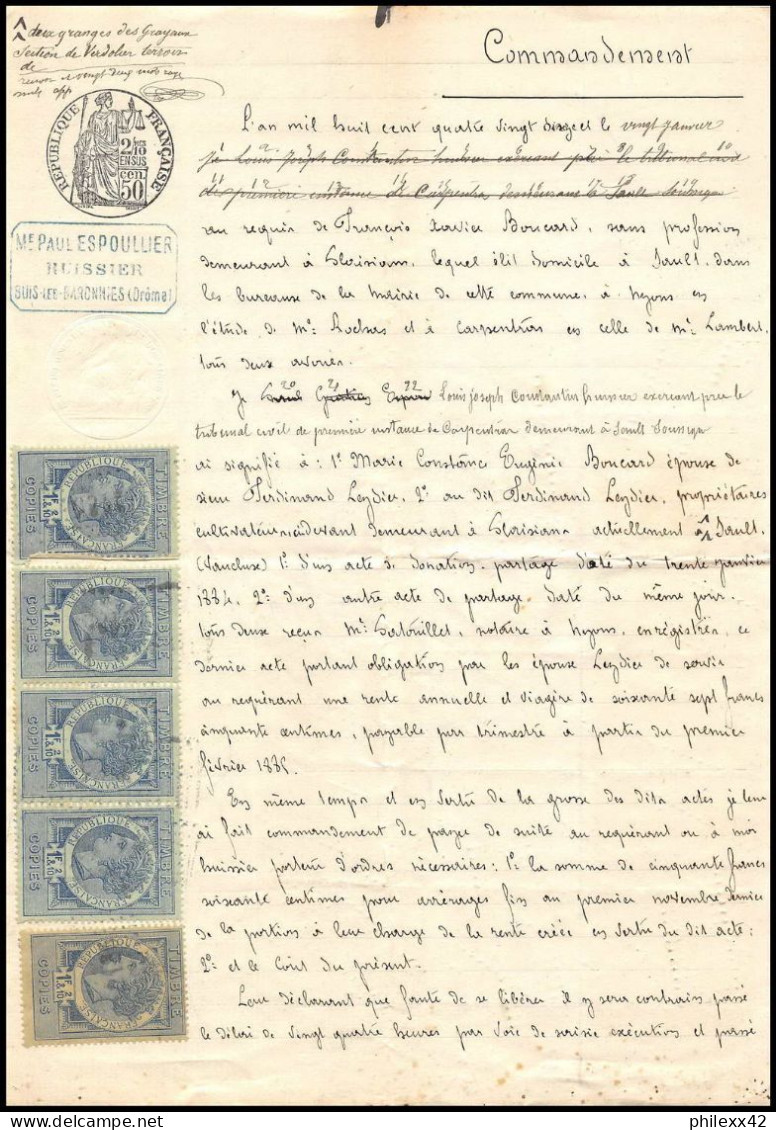 51088 Copies Dimension Y&t N°9 Syracusaine 1891 TTB Affranchissement X19 Drome Buis Timbre Fiscal Fiscaux Document - Storia Postale