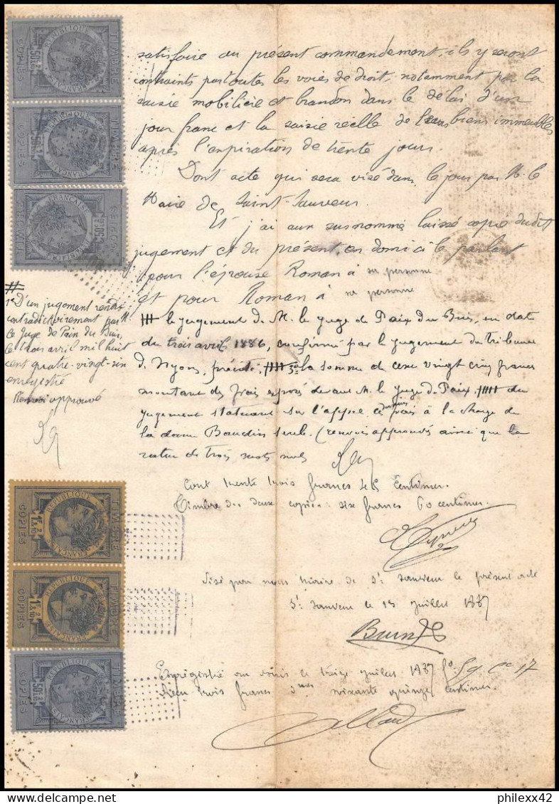 51085 Copies Dimension Y&t N°9 11 Affranchissement Multiples 1887 Drome Nyons Timbre Fiscal Fiscaux Sur Document - Lettres & Documents