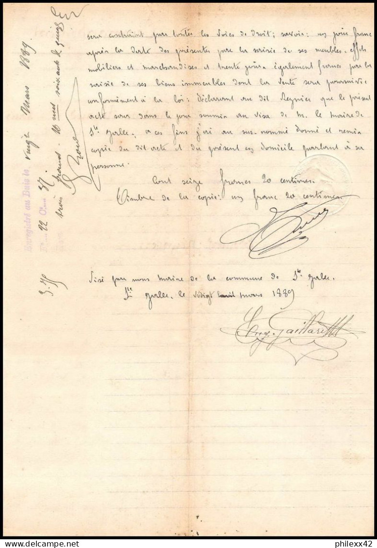 51077 Copies Dimension Y&t N°9 Syracusaine Paire 1889 Drome Buis-les-Baronnies Timbre Fiscal Fiscaux Sur Document - Covers & Documents