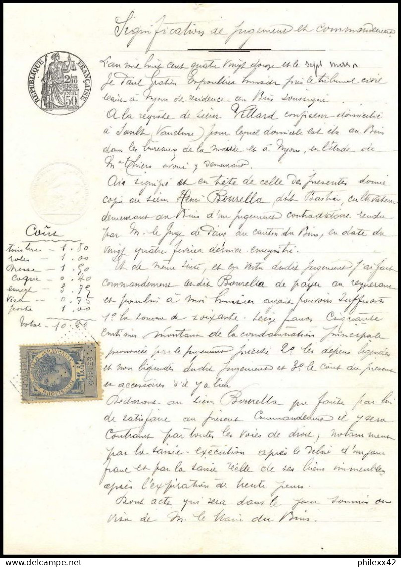 51064 Drome Buis-les-Baronnies Copies Dimension Y&t N°11 TB Syracusaine 1892 Timbre Fiscal Fiscaux Sur Document - Cartas & Documentos