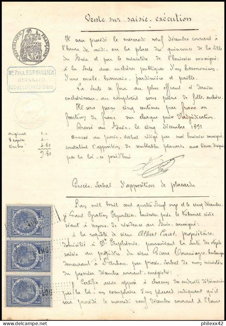 51071 Copies Dimension Y&t N°9 Syracusaine X8 1891 Drome Buis-les-Baronnies Timbre Fiscal Fiscaux Sur Document - Covers & Documents