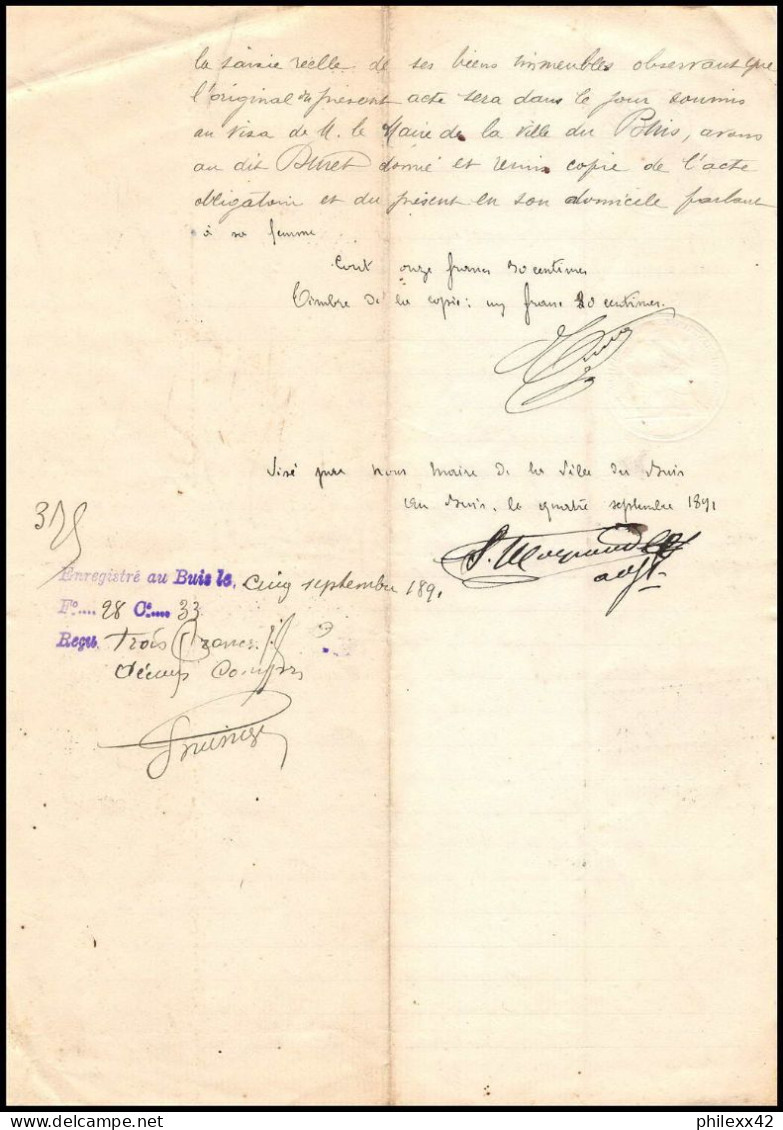 51056 Drome Buis-les-Baronnies Copies Dimension Y&t N°11 TB Syracusaine 1891 Timbre Fiscal Fiscaux Sur Document - Brieven En Documenten