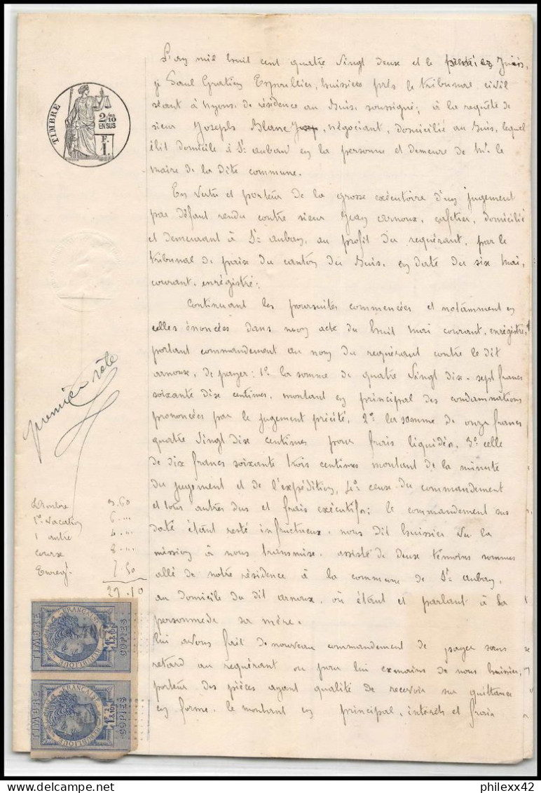 51046 Drome Buis-les-Baronnies Copies Dimension Y&t N°6 Paire Syracusaine 1882 Timbre Fiscal Fiscaux Sur Document - Storia Postale