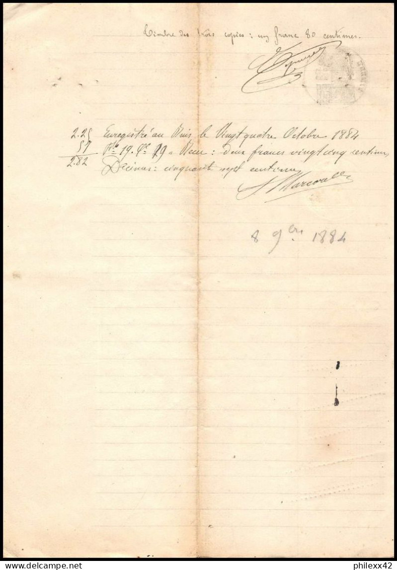 51041 Drome Nyons Copies Dimension Y&t N°5 Bande De 3 Syracusaine 1884 Timbre Fiscal Fiscaux Sur Document - Lettres & Documents