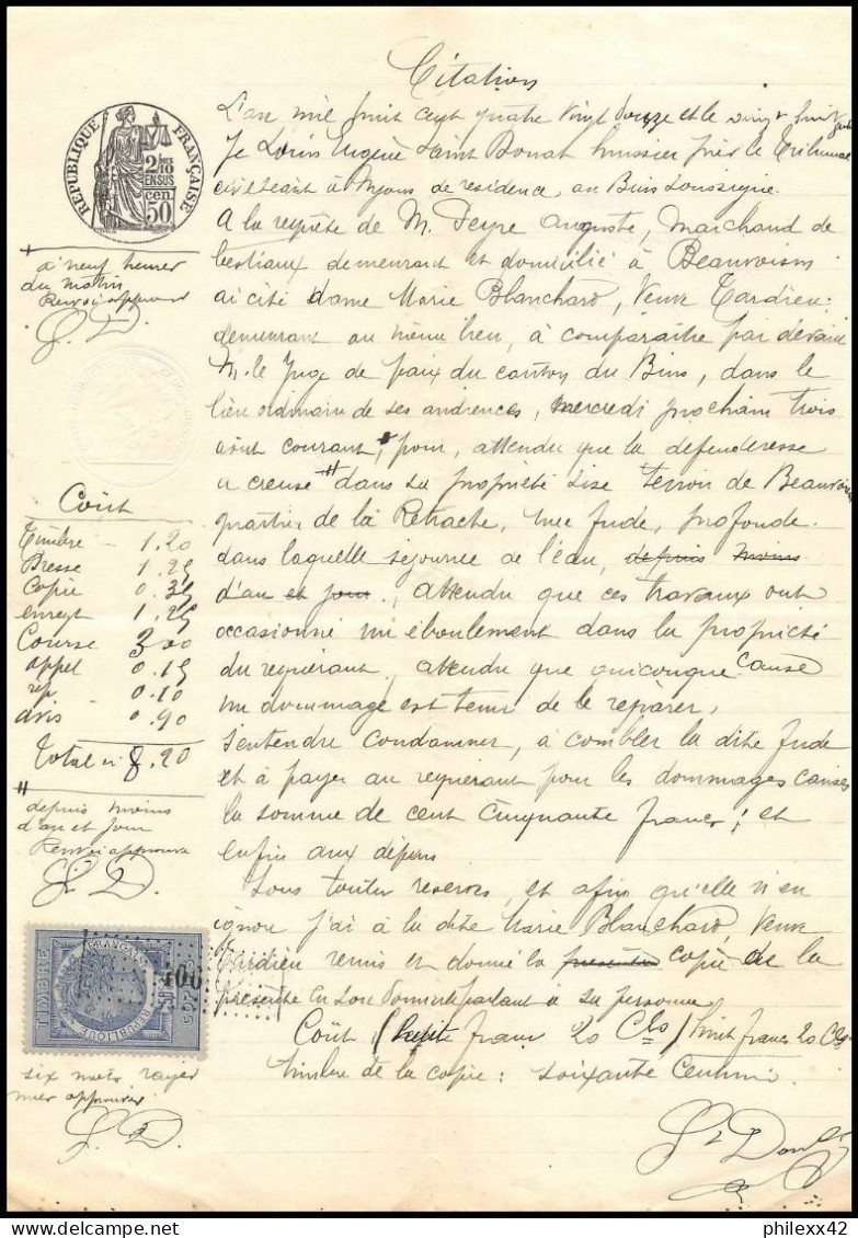 51013 Drome Buis-les-Baronnies Copies Dimension Y&t N°9 Syracusaine 1892 TB Timbre Fiscal Fiscaux Sur Document - Cartas & Documentos