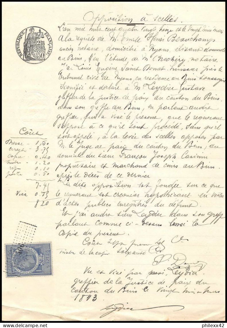 51012 Drome Buis-les-Baronnies Copies Dimension Y&t N°9 Syracusaine 1893 TB Timbre Fiscal Fiscaux Sur Document - Briefe U. Dokumente