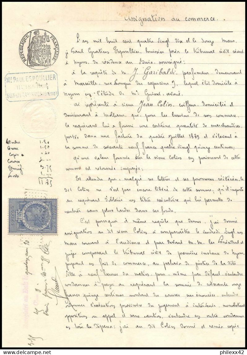 51009 Drome Buis-les-Baronnies Copies Dimension Y&t N°9 Syracusaine 1890 TB Timbre Fiscal Fiscaux Sur Document - Covers & Documents