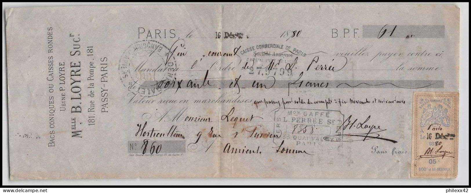 51003 Entete Bloyre Paris Effets De Commerce Y&t N°241 1880 Timbre Fiscal Fiscaux Sur Document - Storia Postale