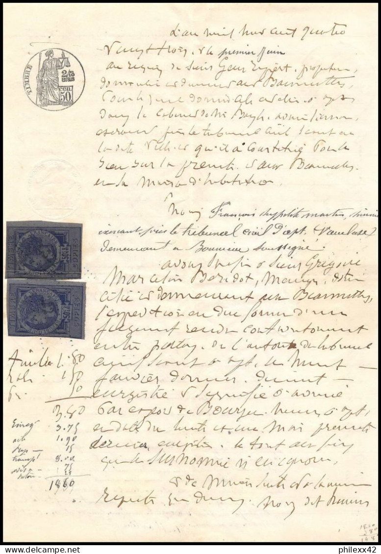 51001 Beaumettes Vaucluse Copies Dimension Y&t N°5 X2 Non Dentele Imperforate 1883 Timbre Fiscal Fiscaux Sur Document - Lettres & Documents